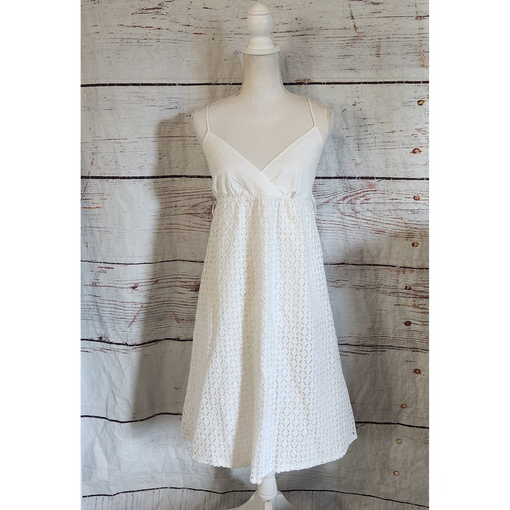Tommy Bahama White Cotton Eyelet Empire Waist Sun Dress Size Medium